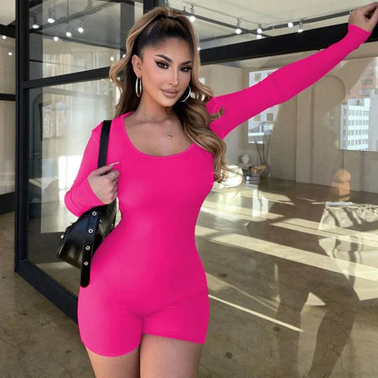 Playsuits For Women Long Sleeves O-Neck Rompers