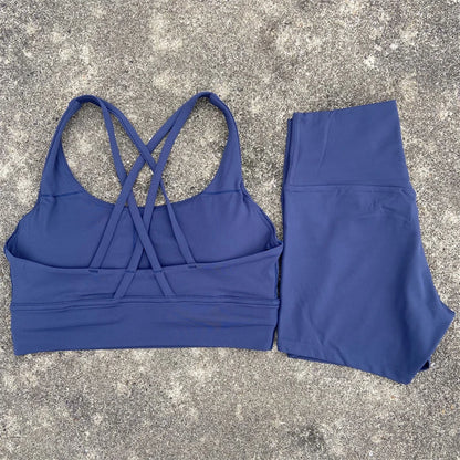 Yoga Set 2 Piece Cross Back Bra Top High Waist Shorts