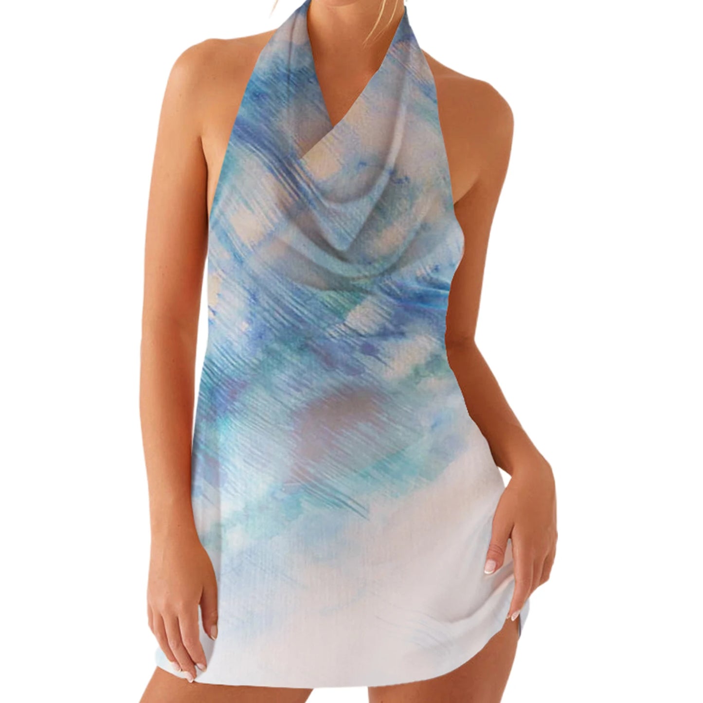 Elegant Floral Print Sleeveless Halter Neck Mini Dress