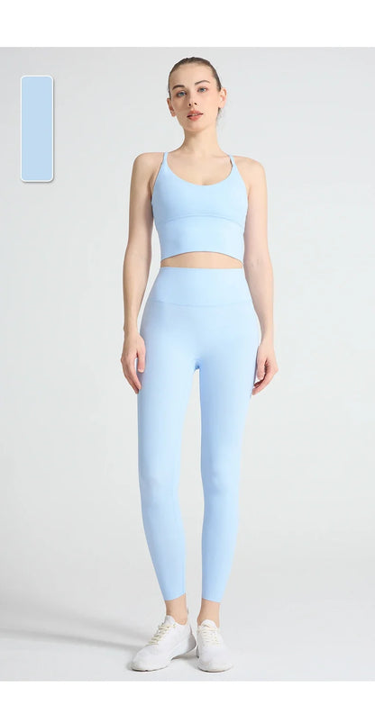 2PCS Yoga Set Crop Top High Waist Legging Fitness Bra Set Breathable