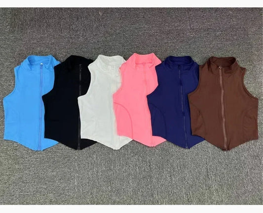 Sleeveless Zipper Sporty  Crop Top Breathable, Quick Dry