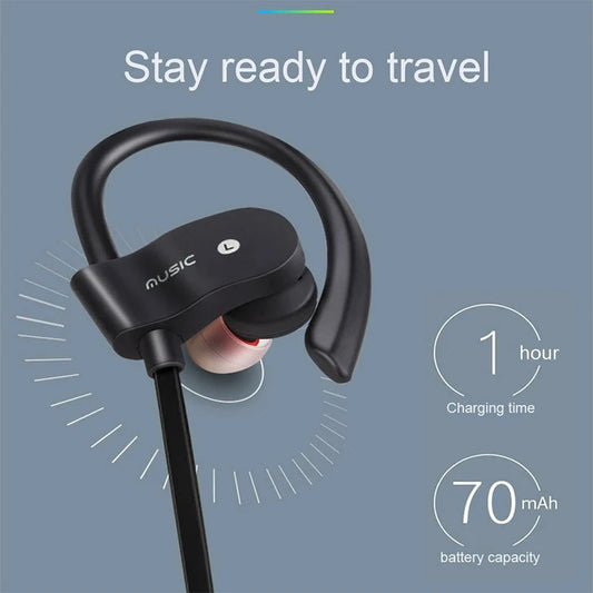 Wireless  Ear Hook Earbuds Bluetooth Neckband With Mic  Earphones