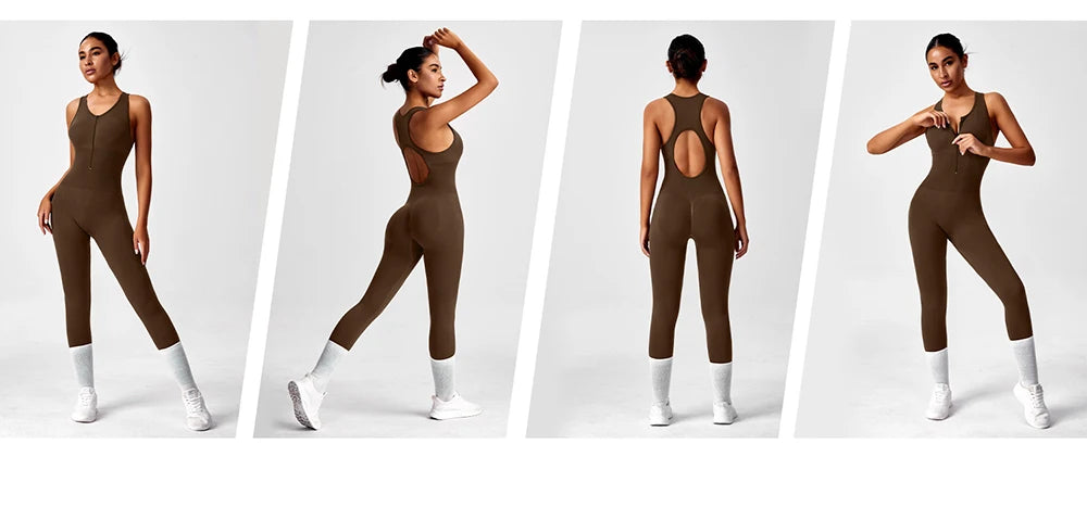 Seamless Peach Booty One-Piece Yoga Bodysuit - V-Back Tummy Control
