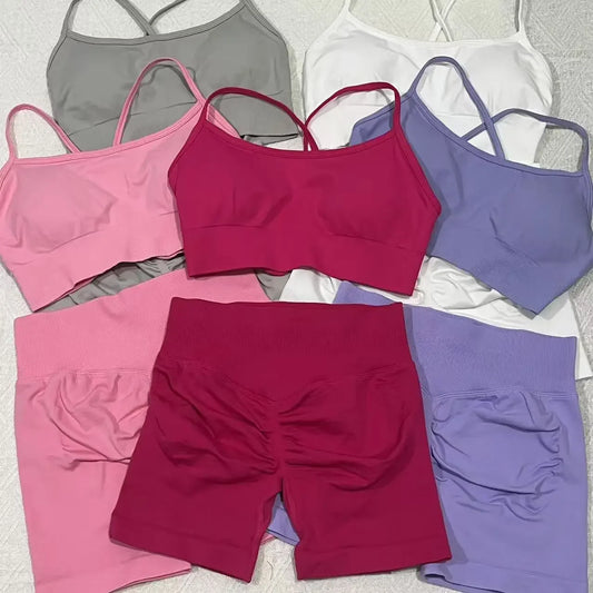 2 Women's Yoga Suits  Sports Bra with Impact Shorts