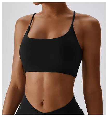 U-Shaped Multi-Strap Cross Back Sports Bra Top