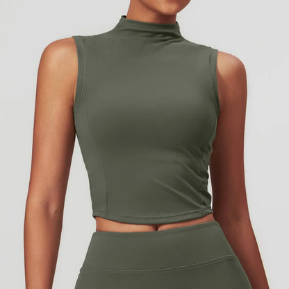 Yoga Vest  Crop Top Gym Sleeveless Stand Collar
