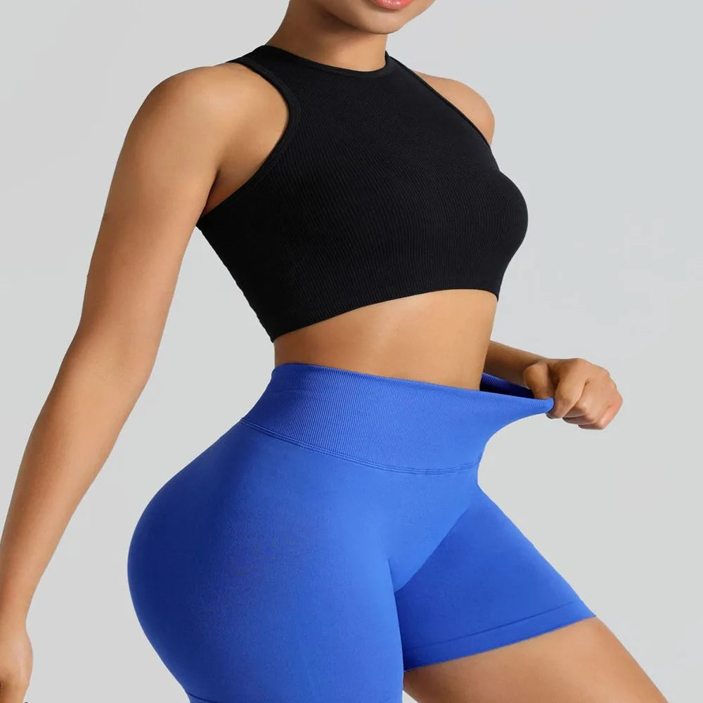 Black White Crop Tops Seamless  Rib Knit Breathable Tank Top Without Pads