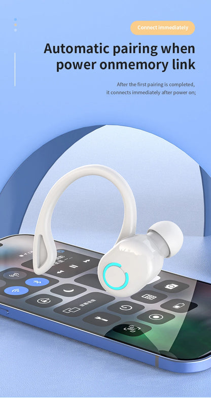 Wireless Bluetooth Earphones HIFI Bass With HD MIC Ear-Hook Earbuds Noise Cancelling Life Waterproof