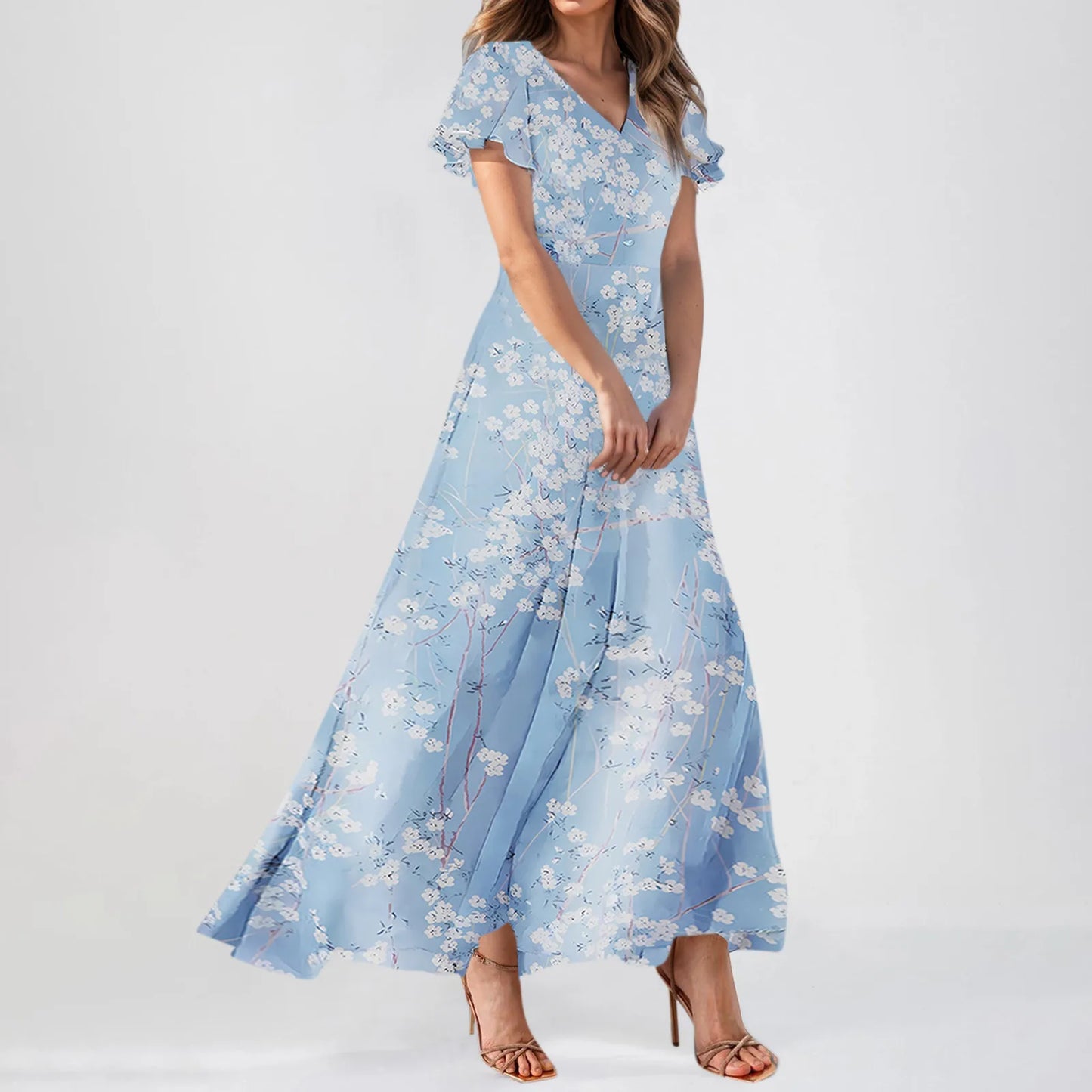 Short Sleeve Maxi Dresses Cute Floral