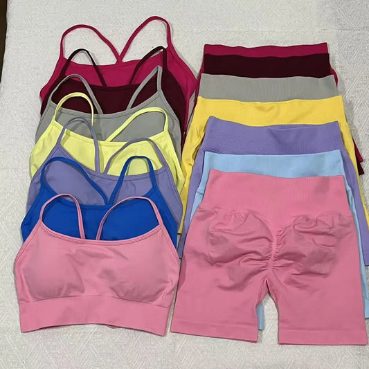 2 Women's Yoga Suits  Sports Bra with Impact Shorts