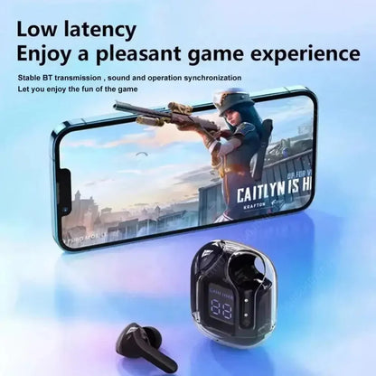 Bluetooth-Compatible Noise Canceling Translucent Earphones with Digital Display Charging Case
