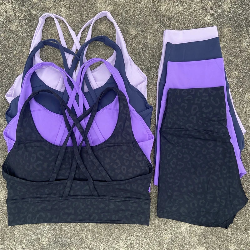 Yoga Set 2 Piece Cross Back Bra Top High Waist Shorts