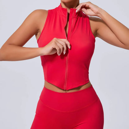Sleeveless Zipper Sporty  Crop Top Breathable, Quick Dry