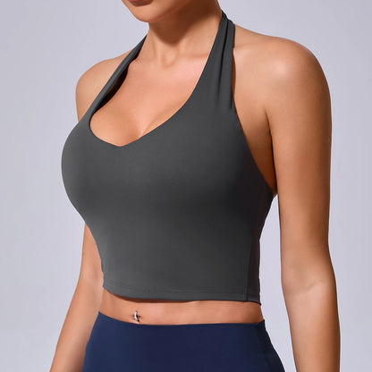 Sports Bra Sexy Hanging Neck High Support Push Up Workout Bra Padded Bralette