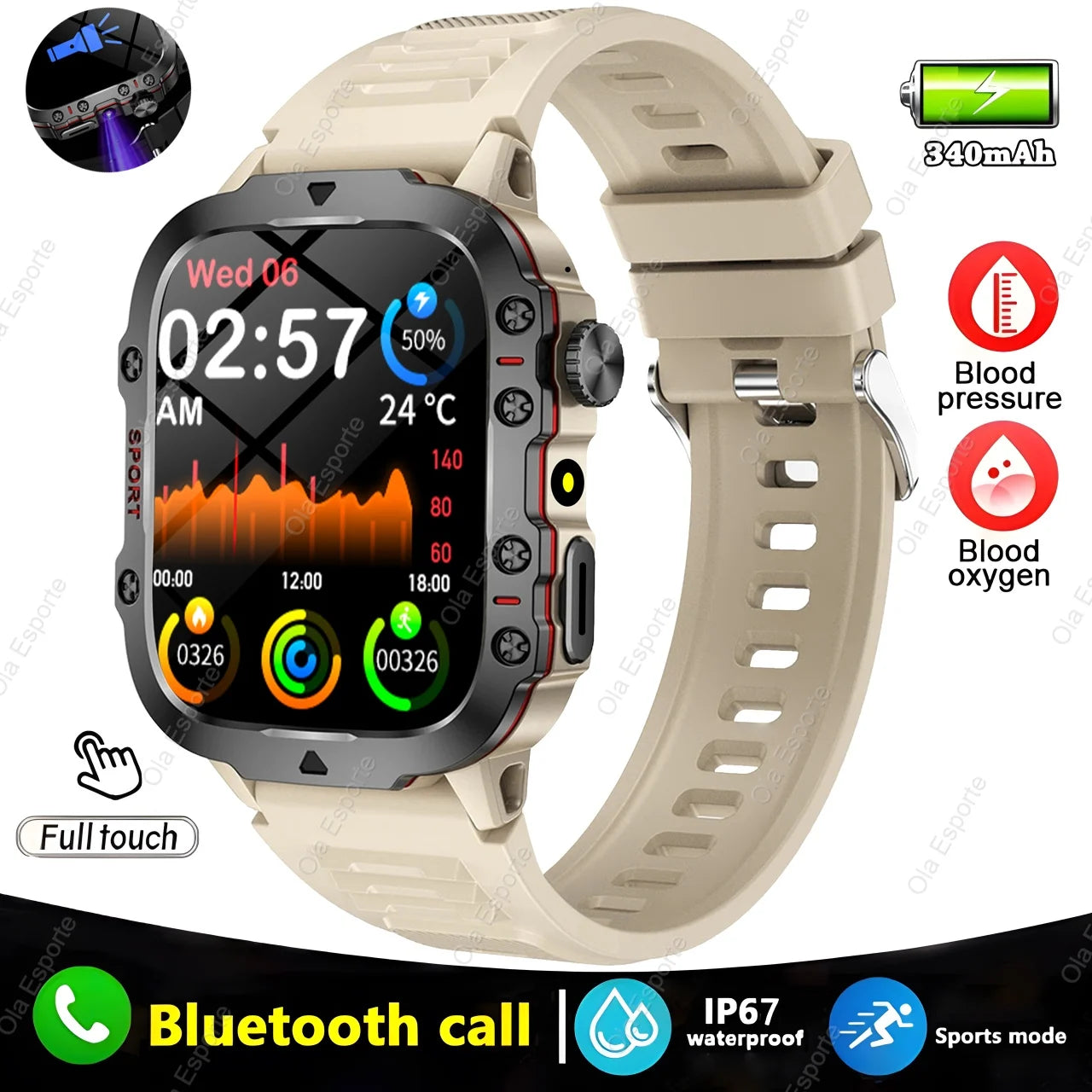 Military Smart Watch Men Outdoor Sports Fitness Tracker