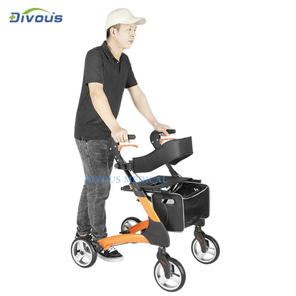 Outdoor 4 Wheels, Elderly Folding Rollator Walker with Hand Brakes, Seat for Disabled
