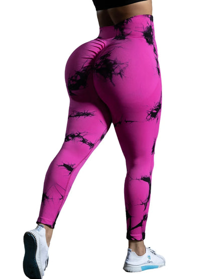 Women Tie Dye Leggings High Waist Lifts Butt Tummy Control