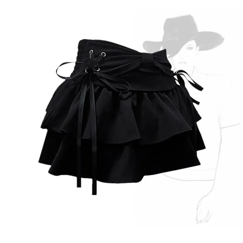 t Kawaii Bow Vintage A-line Gothic Mini Denim Skirts