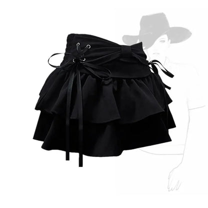 t Kawaii Bow Vintage A-line Gothic Mini Denim Skirts