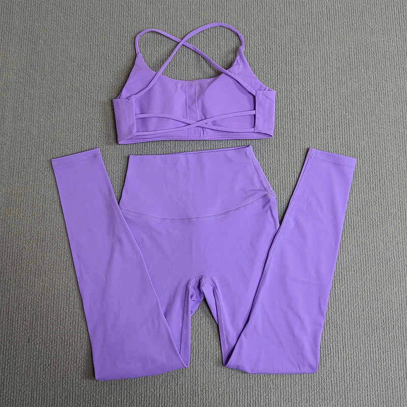 2 Pcs Gym Set Sweat Bra Tops Compression Leggings