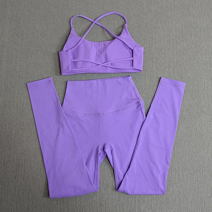 2 Pcs Gym Set Sweat Bra Tops Compression Leggings