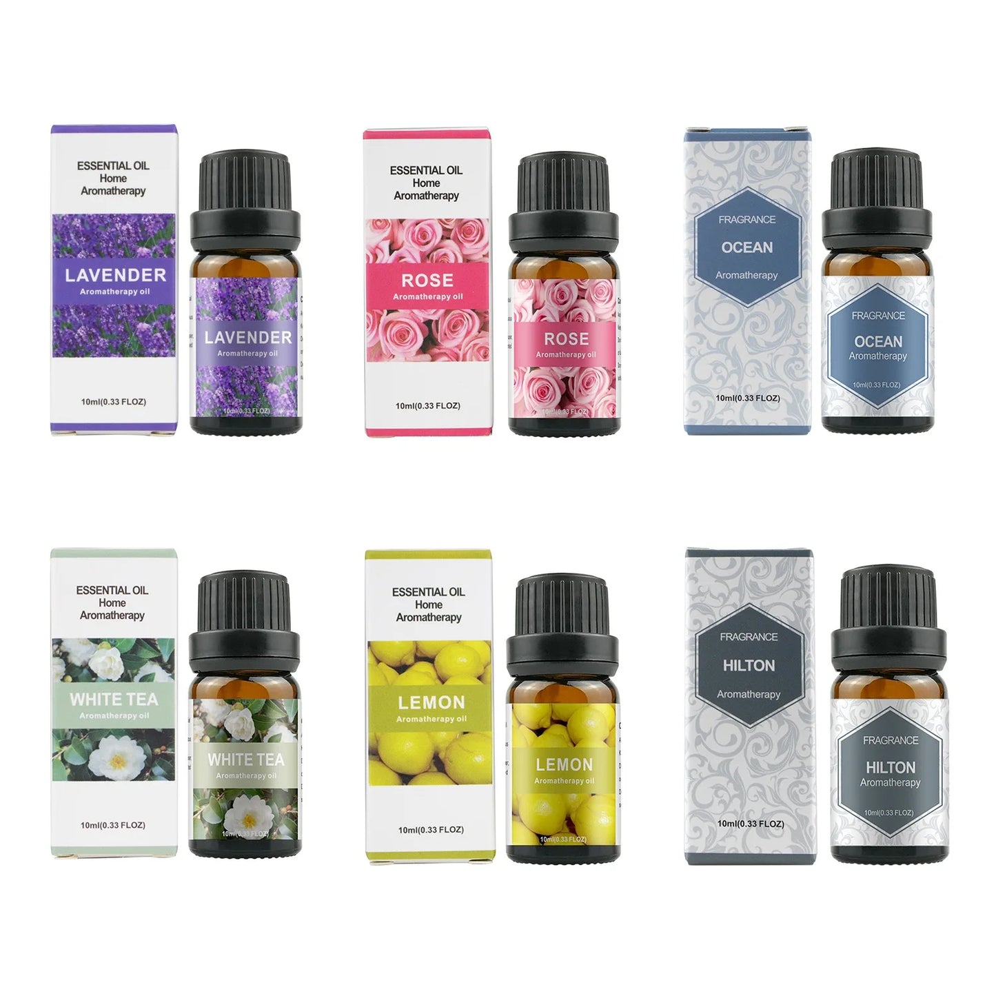 500ML Aromatherapy Oil Diffuser, with 6 Bottle 10ML Essential Oil Set (Lavender/Rose/Jasmine/Lemon/Hilton/Ocean)