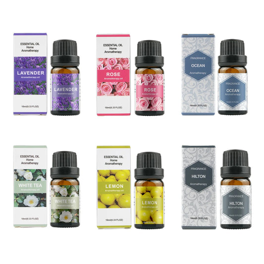 500ML Aromatherapy Oil Diffuser, with 6 Bottle 10ML Essential Oil Set (Lavender/Rose/Jasmine/Lemon/Hilton/Ocean)