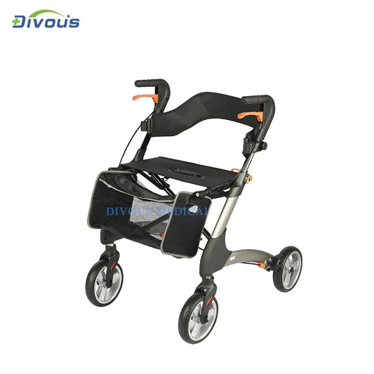 Outdoor 4 Wheels, Elderly Folding Rollator Walker with Hand Brakes, Seat for Disabled