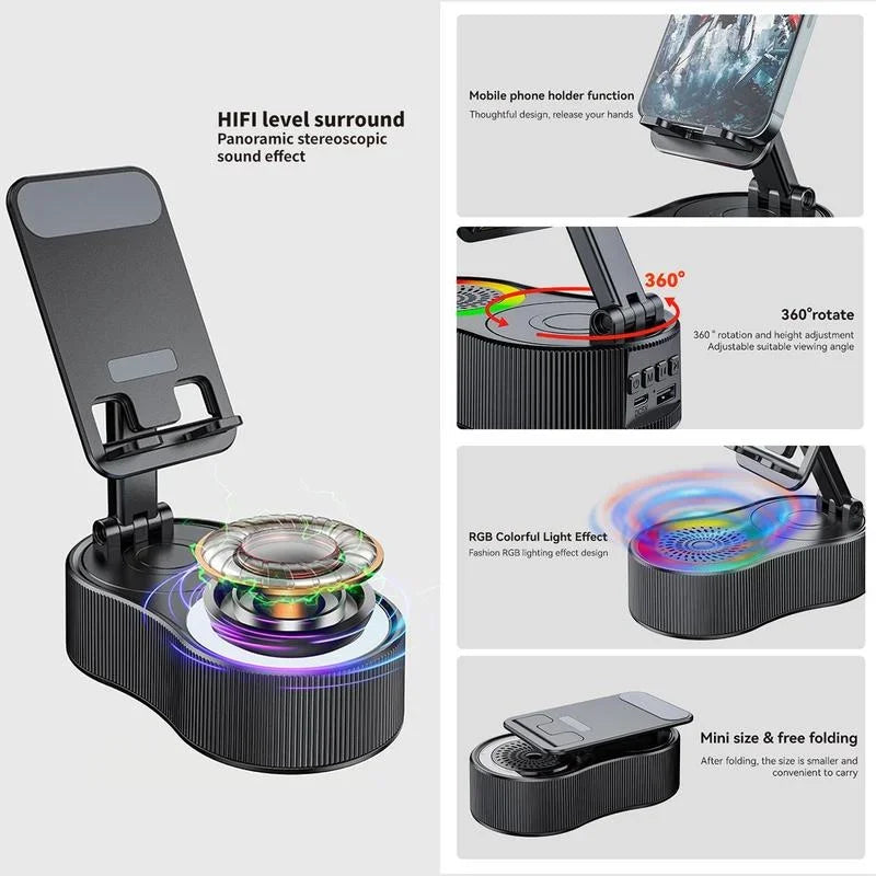 Cell Phone Holder Stand With LDE Light Bluetooth Speaker