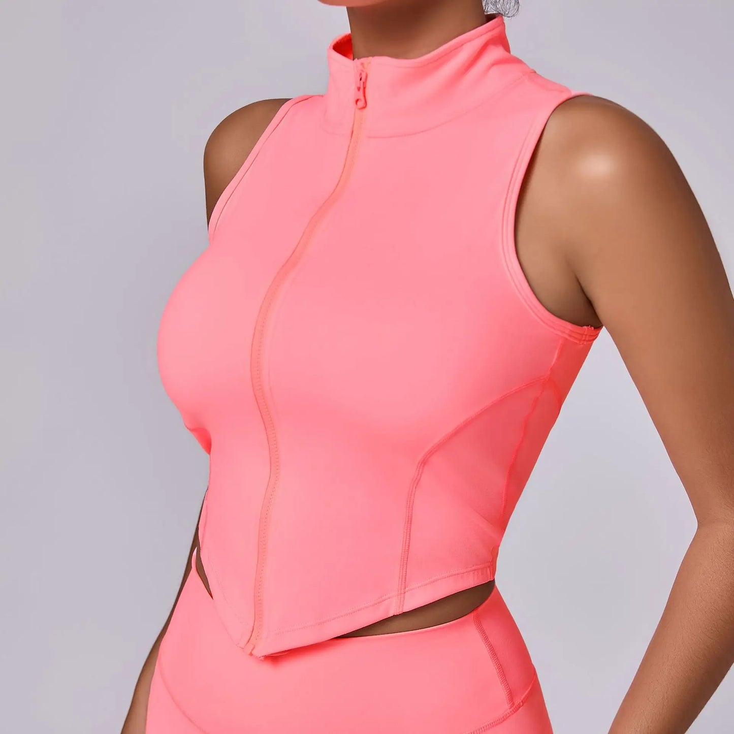 Sleeveless Zipper Sporty  Crop Top Breathable, Quick Dry