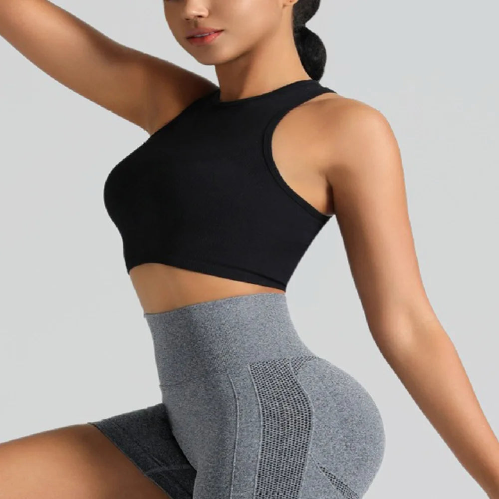 Black White Crop Tops Seamless  Rib Knit Breathable Tank Top Without Pads