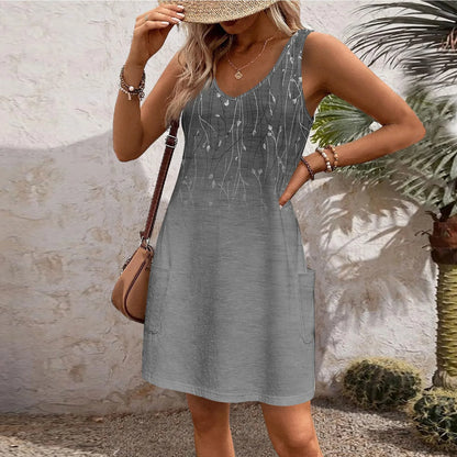 Casual Print With Pockets V Neck Tank Dress