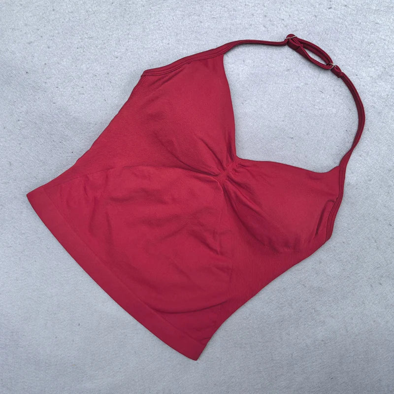 Adjustable Strappy Gym Top Backless Scrunch Bra Removable Cups