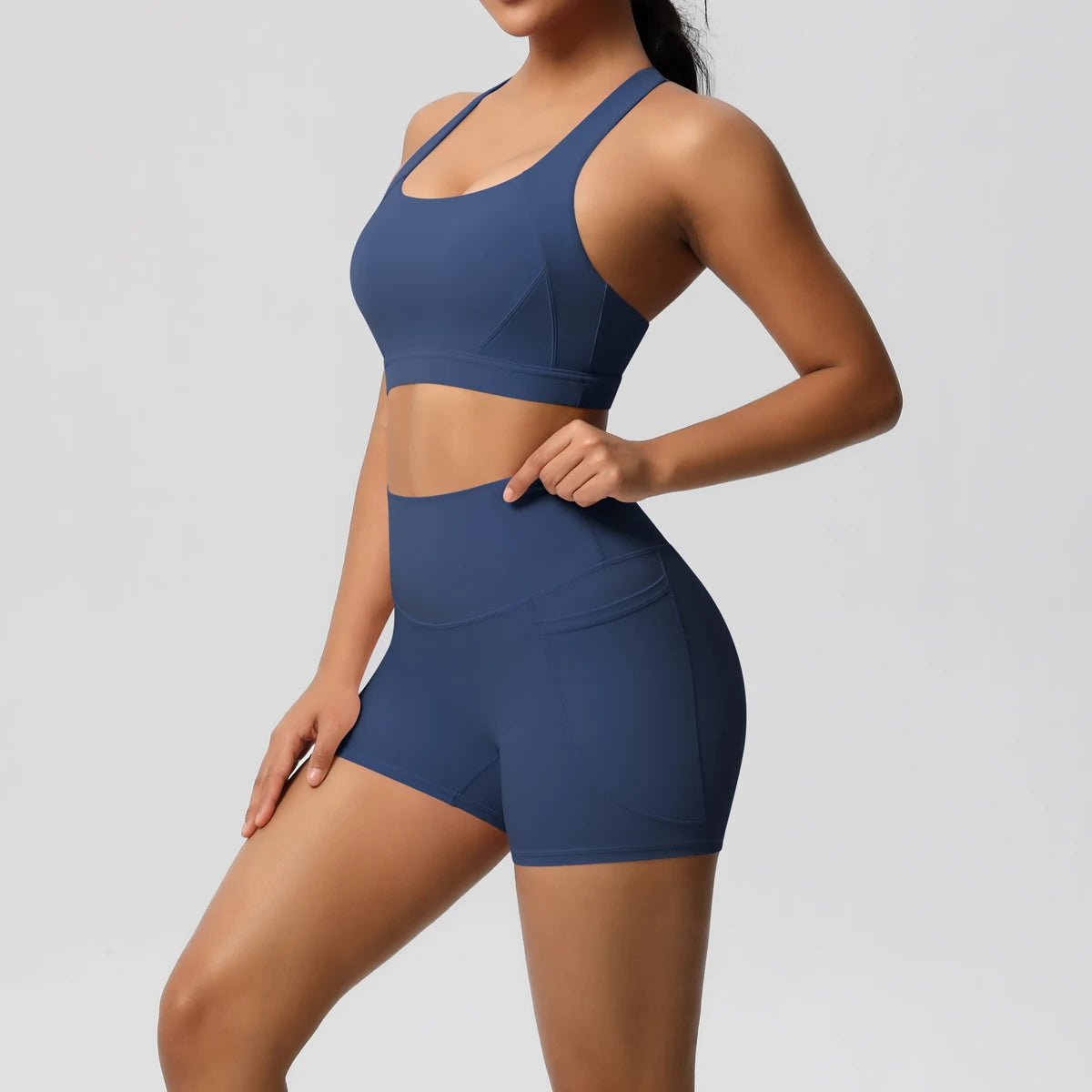 2PCS With Pocketed Set Gym Sports Shorts Crossover Bra Gym Leggings