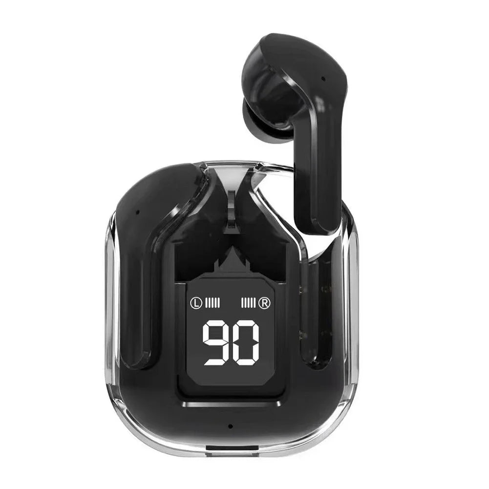 Bluetooth-Compatible Noise Canceling Translucent Earphones with Digital Display Charging Case