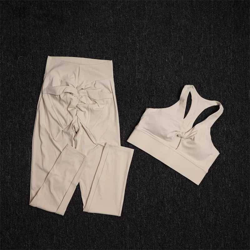 Yoga Sets Leggings Back Pocket Sexy Hollow Sports Bra