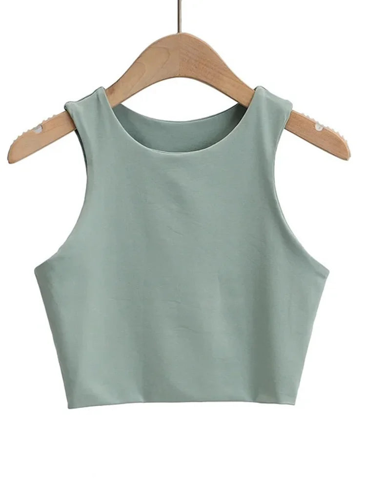 Sexy Slim Tops O-neck Sleeveless Double Nylon Tank Tops 6 Colors