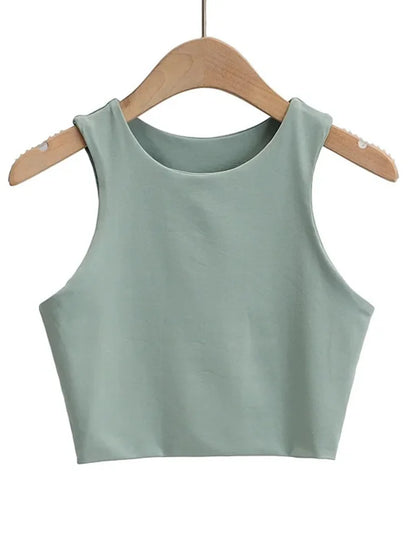 Sexy Slim Tops O-neck Sleeveless Double Nylon Tank Tops 6 Colors