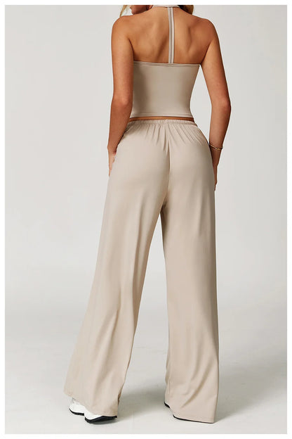 Set 2 Pieces Wide leg straight pants Tracksuit Sports Tank Top