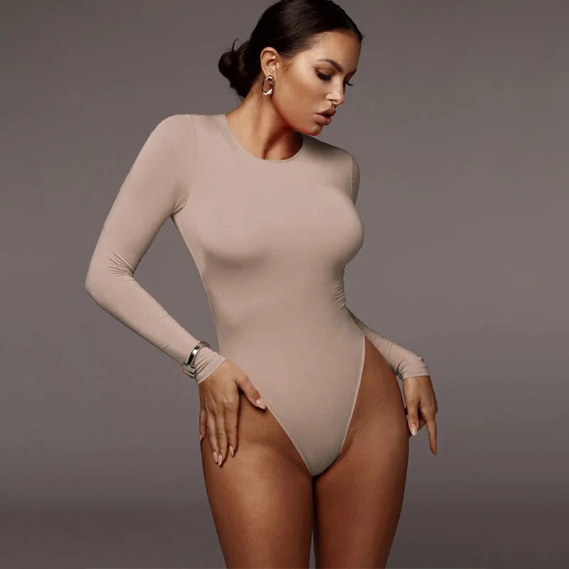 O Neck Long Sleeve Solid White Sexy Bodysuit