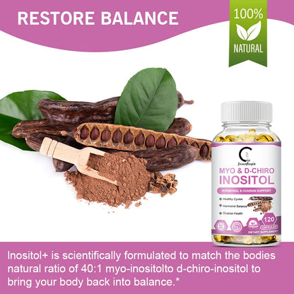 Myo Inositol & D-Chiro Inositol Supplements,Support Fat Metabolism,Healthy Ovarian & Liver Function Support,120 Capsules