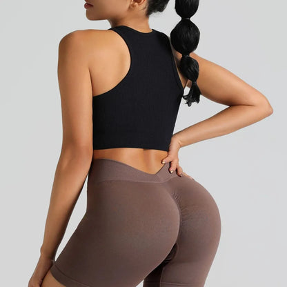 Black White Crop Tops Seamless  Rib Knit Breathable Tank Top Without Pads