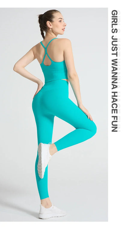 2PCS Yoga Set Crop Top High Waist Legging Fitness Bra Set Breathable