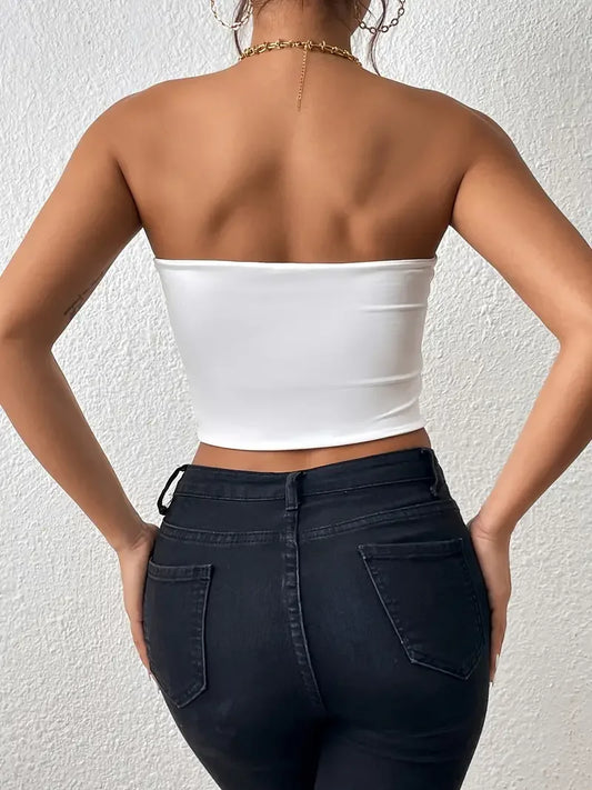 Sexy Bodycon Crop Tube Top, Solid Stretchy Tube Top,