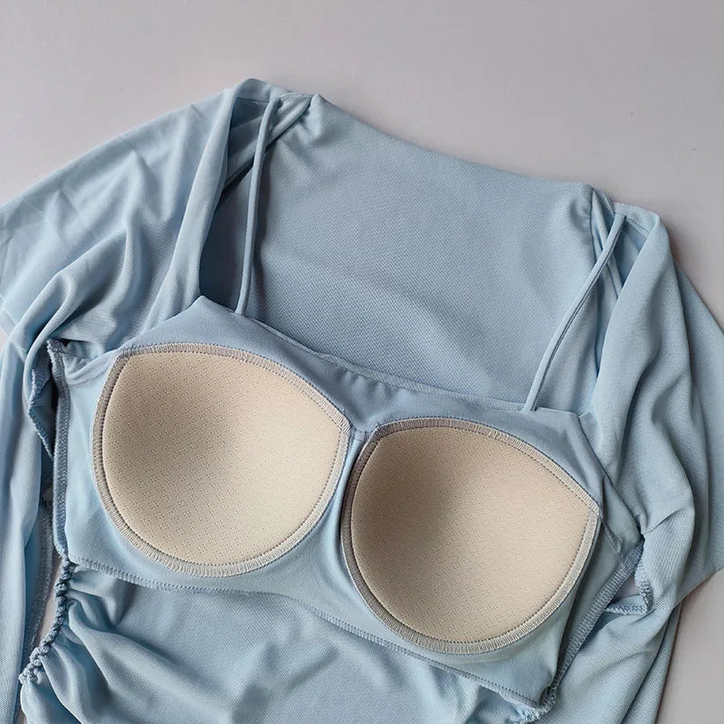Women Sports Tops Fixed Chest Pads  Long Sleeves