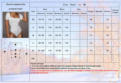 Short Sleeve Bodysuits  Square-Cut Collar Solid Bodycon