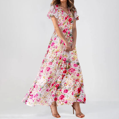 Short Sleeve Maxi Dresses Cute Floral