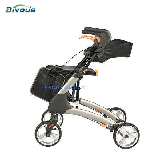 Outdoor 4 Wheels, Elderly Folding Rollator Walker with Hand Brakes, Seat for Disabled