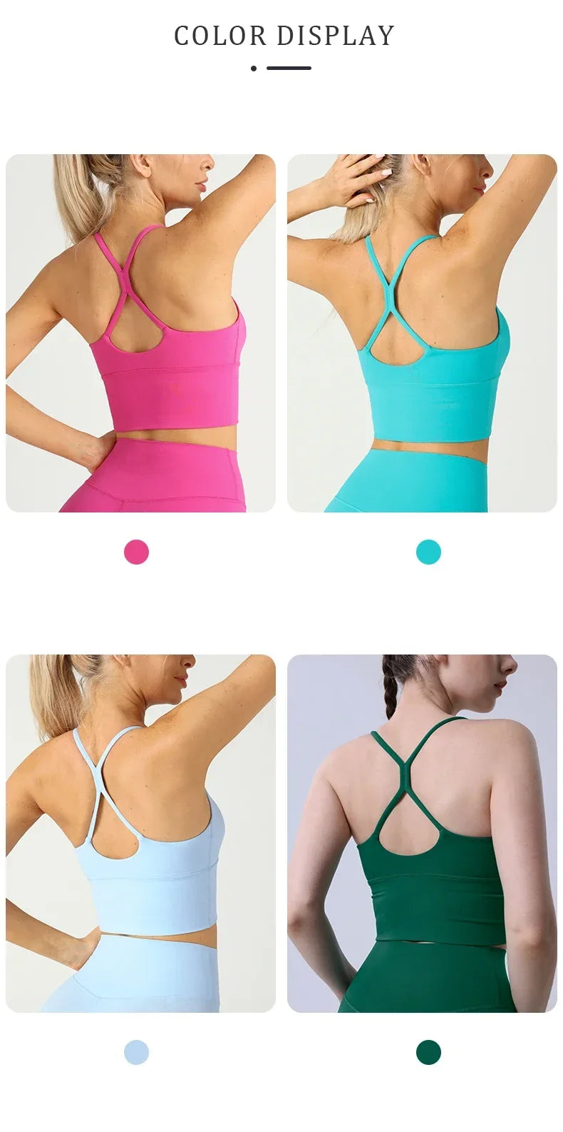 Solid Color  Sexy Cross Back Y shape Sports Bra Fitness Sling
