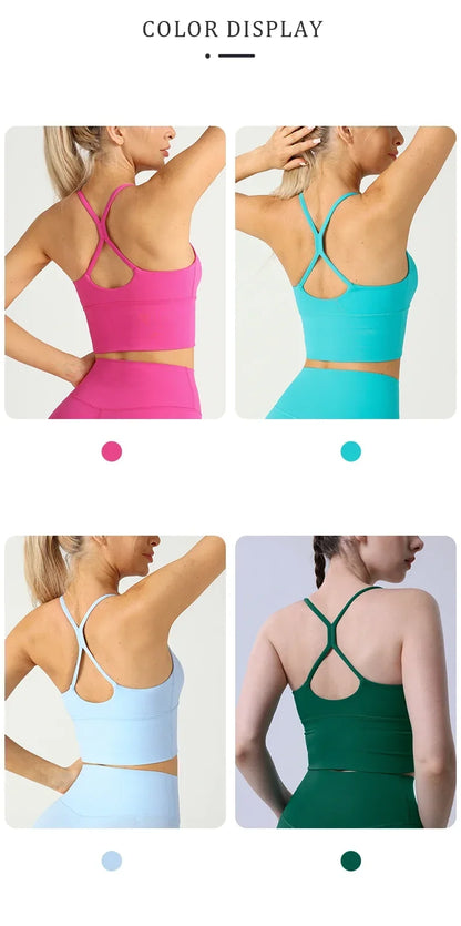 Solid Color  Sexy Cross Back Y shape Sports Bra Fitness Sling